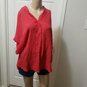 Time Line XL linenlike wide arms breezy semisheer Henley Vneck